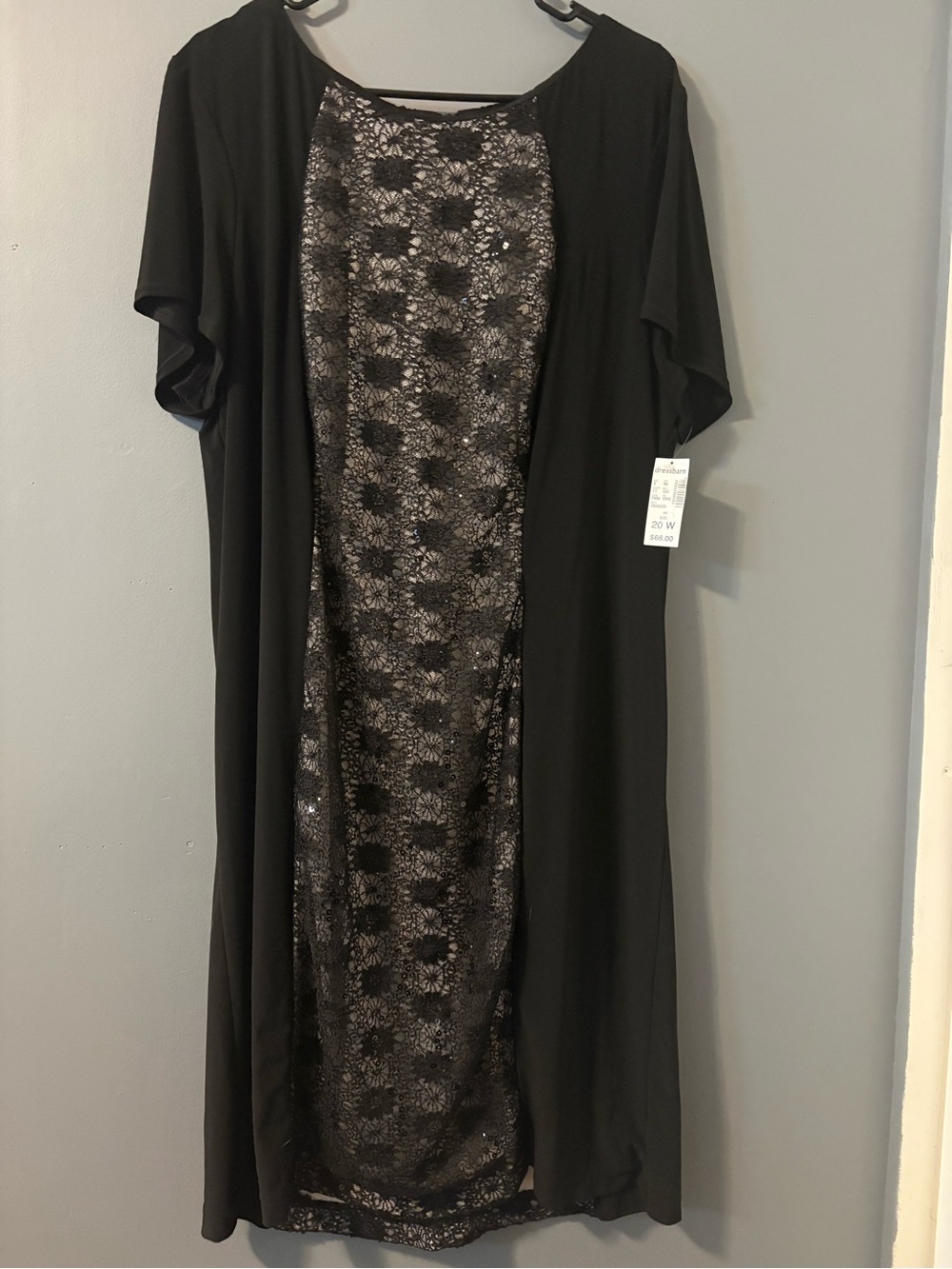 dressbarn Black Maxi Dress with Metallic Lace Front